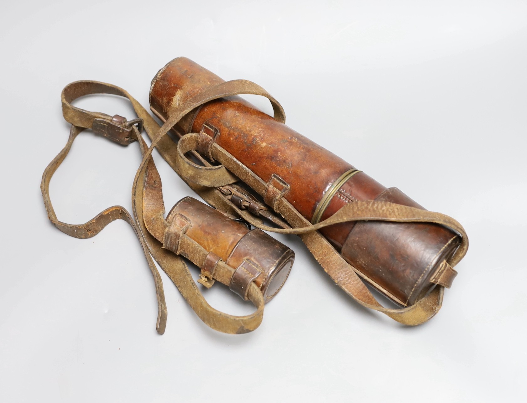 A WWI Ottway leather bound brass three draw telescope